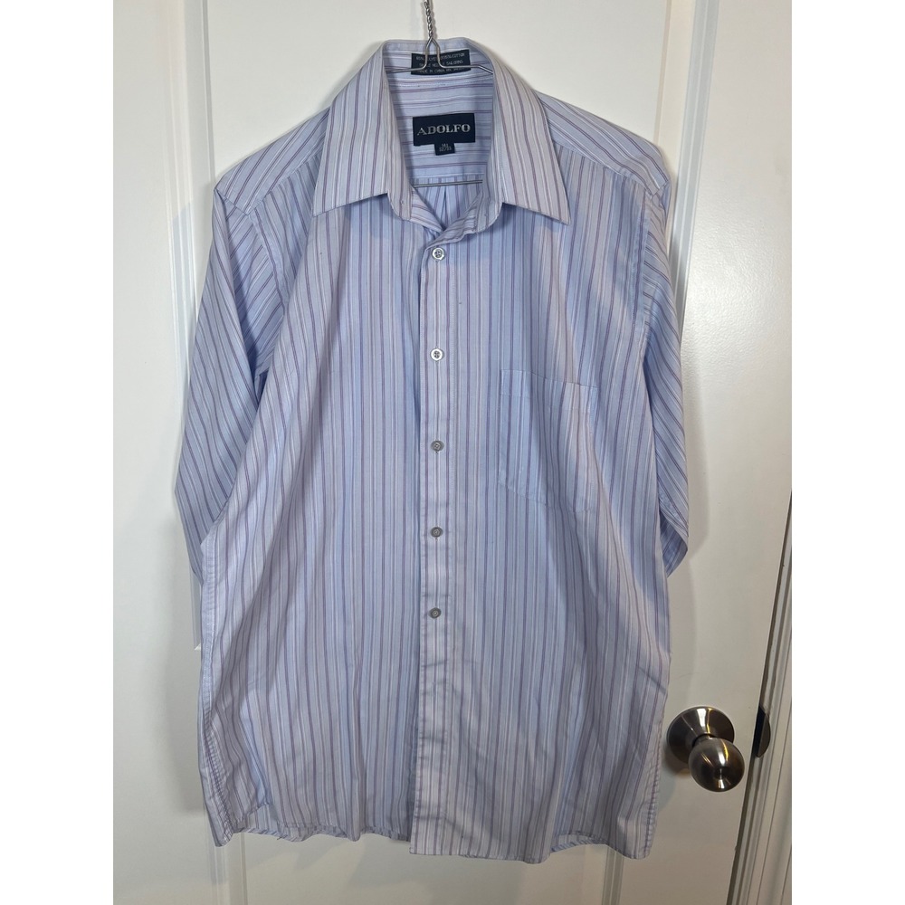 Adolfo‎ Mens Dress Shirt Striped Long Sleeve Blue Purple 14.5 32/33